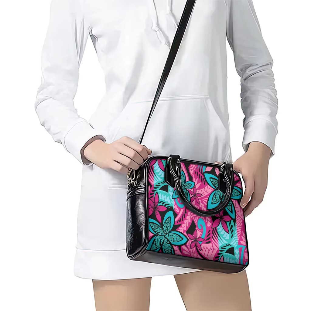Plumeria Polynesian Pattern Shoulder Handbag Unique Fantasy Pink Teal