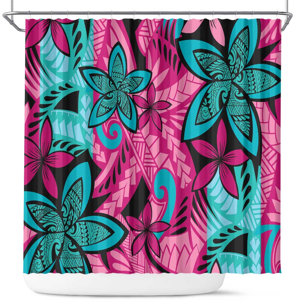 Plumeria Polynesian Pattern Shower Curtain Unique Fantasy Pink Teal LT01 Pink - Polynesian Pride