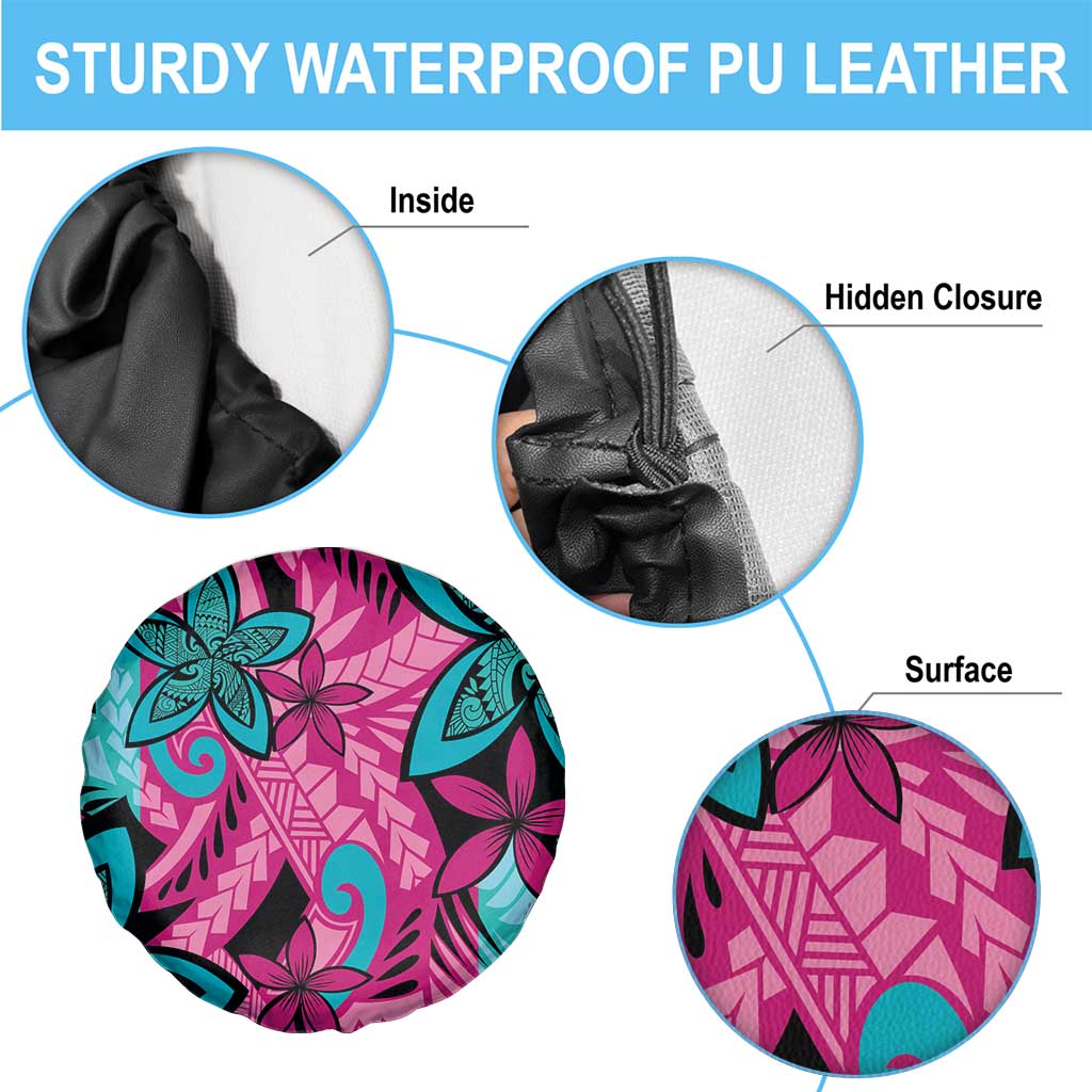 Plumeria Polynesian Pattern Spare Tire Cover Unique Fantasy Pink Teal