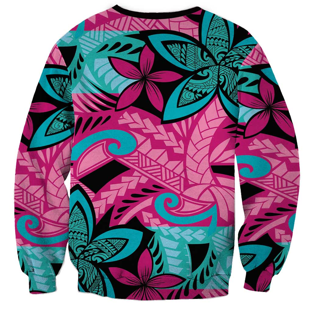Plumeria Polynesian Pattern Sweatshirt Unique Fantasy Pink Teal