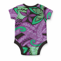 Plumeria Polynesian Pattern Baby Onesie Unique Fantasy Purple Green