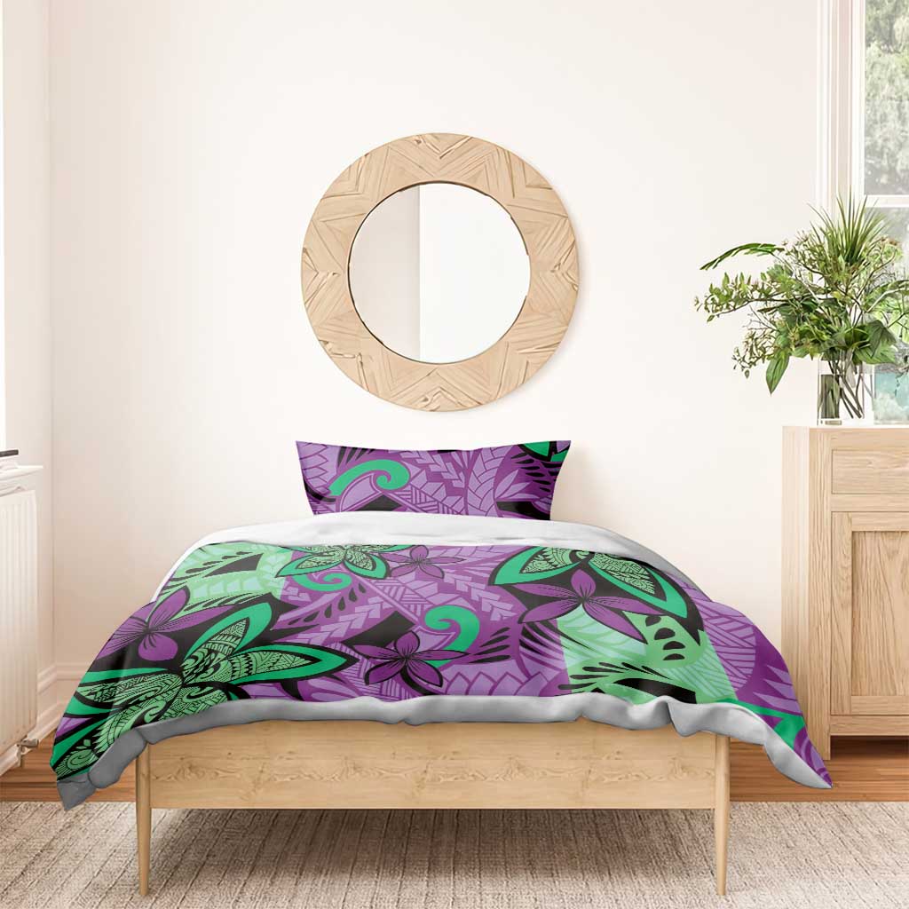 Plumeria Polynesian Pattern Bedding Set Unique Fantasy Purple Green