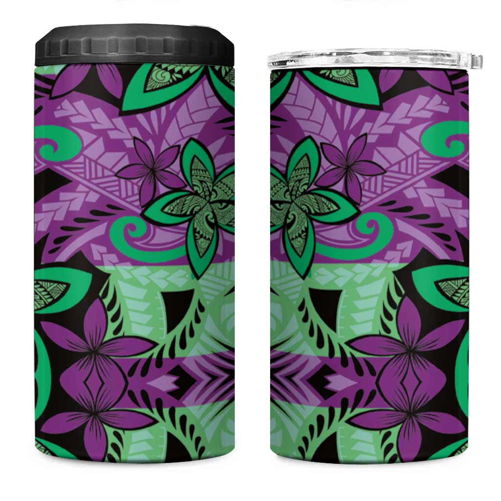 Plumeria Polynesian Pattern 4 in 1 Can Cooler Tumbler Unique Fantasy Purple Green LT01 One Size: 16 oz Purple - Polynesian Pride