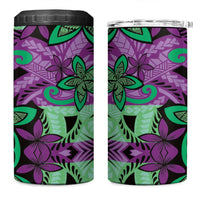 Plumeria Polynesian Pattern 4 in 1 Can Cooler Tumbler Unique Fantasy Purple Green LT01 One Size: 16 oz Purple - Polynesian Pride