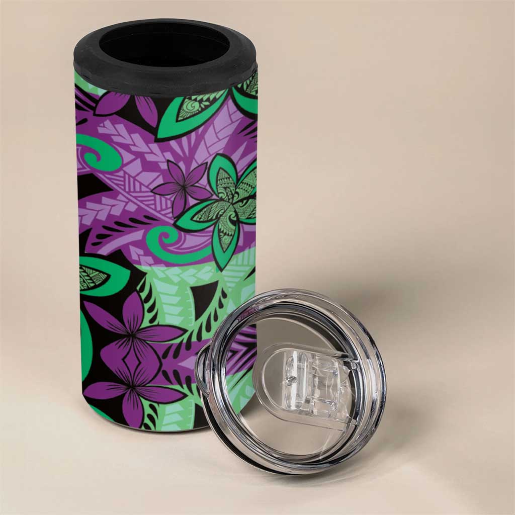 Plumeria Polynesian Pattern 4 in 1 Can Cooler Tumbler Unique Fantasy Purple Green LT01 - Polynesian Pride