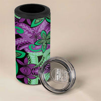Plumeria Polynesian Pattern 4 in 1 Can Cooler Tumbler Unique Fantasy Purple Green LT01 - Polynesian Pride