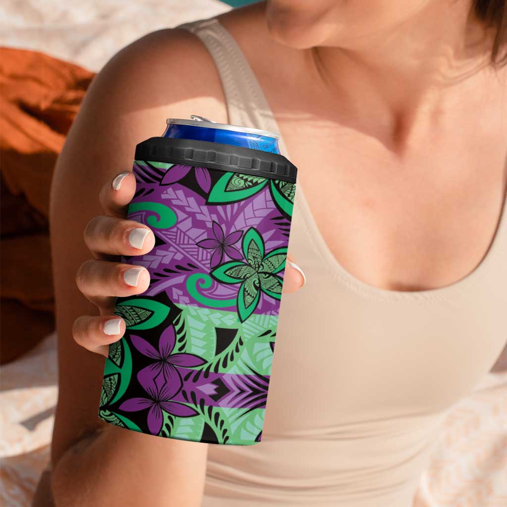 Plumeria Polynesian Pattern 4 in 1 Can Cooler Tumbler Unique Fantasy Purple Green LT01 - Polynesian Pride