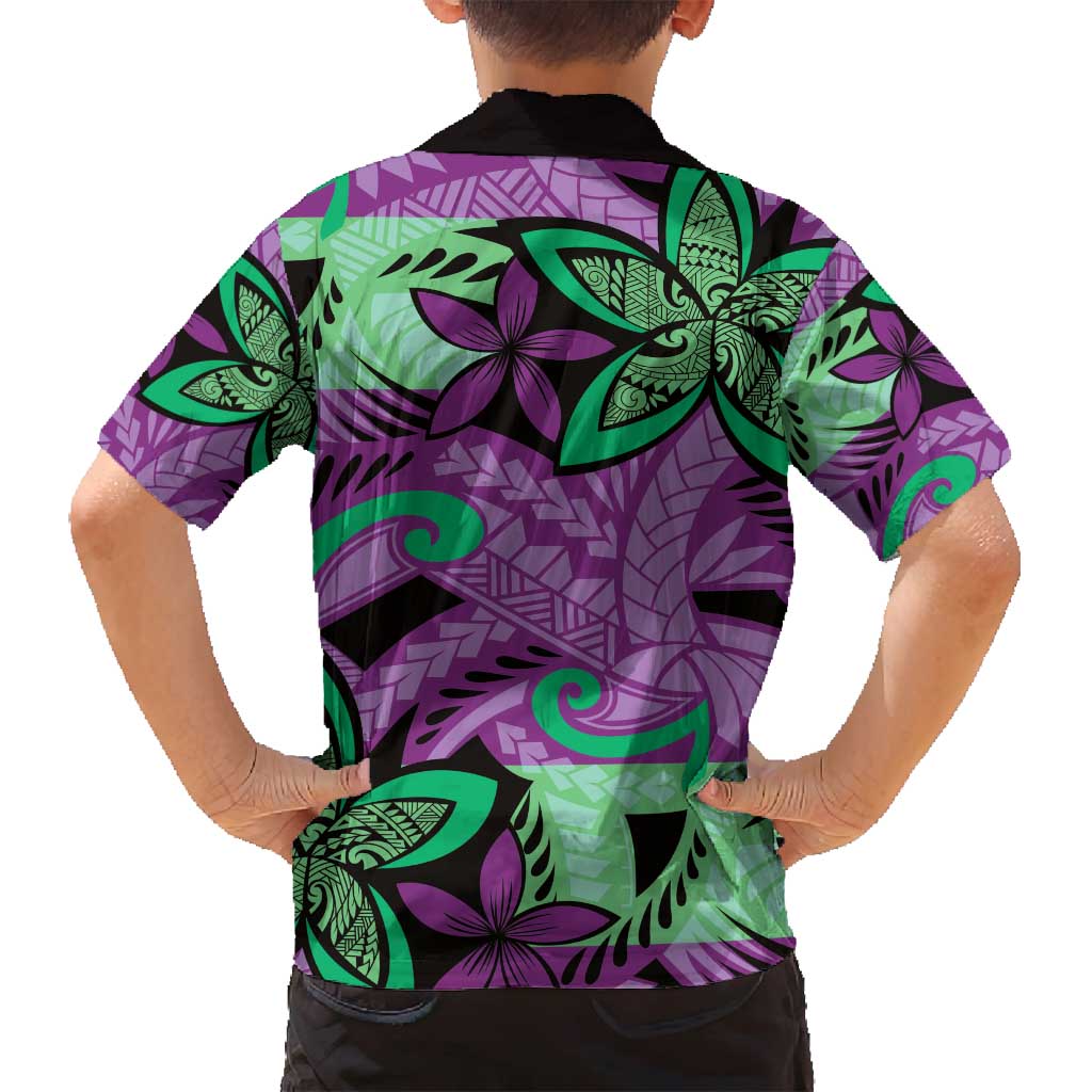 Plumeria Polynesian Pattern Family Matching Long Sleeve Bodycon Dress and Hawaiian Shirt Unique Fantasy Purple Green LT01 - Polynesian Pride