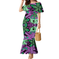 Plumeria Polynesian Pattern Family Matching Mermaid Dress and Hawaiian Shirt Unique Fantasy Purple Green LT01 Mom's Dress Purple - Polynesian Pride