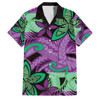 Plumeria Polynesian Pattern Family Matching Off The Shoulder Long Sleeve Dress and Hawaiian Shirt Unique Fantasy Purple Green LT01 Dad's Shirt - Short Sleeve Purple - Polynesian Pride