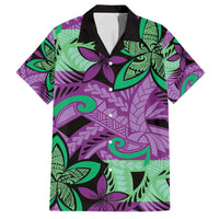 Plumeria Polynesian Pattern Family Matching Off Shoulder Short Dress and Hawaiian Shirt Unique Fantasy Purple Green LT01 Dad's Shirt - Short Sleeve Purple - Polynesian Pride