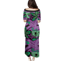 Plumeria Polynesian Pattern Family Matching Puletasi and Hawaiian Shirt Unique Fantasy Purple Green LT01 - Polynesian Pride