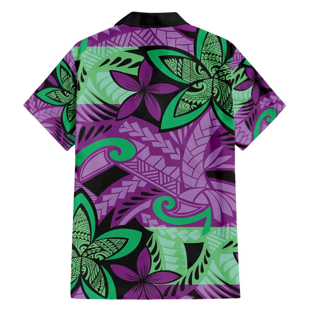 Plumeria Polynesian Pattern Family Matching Short Sleeve Bodycon Dress and Hawaiian Shirt Unique Fantasy Purple Green LT01 - Polynesian Pride