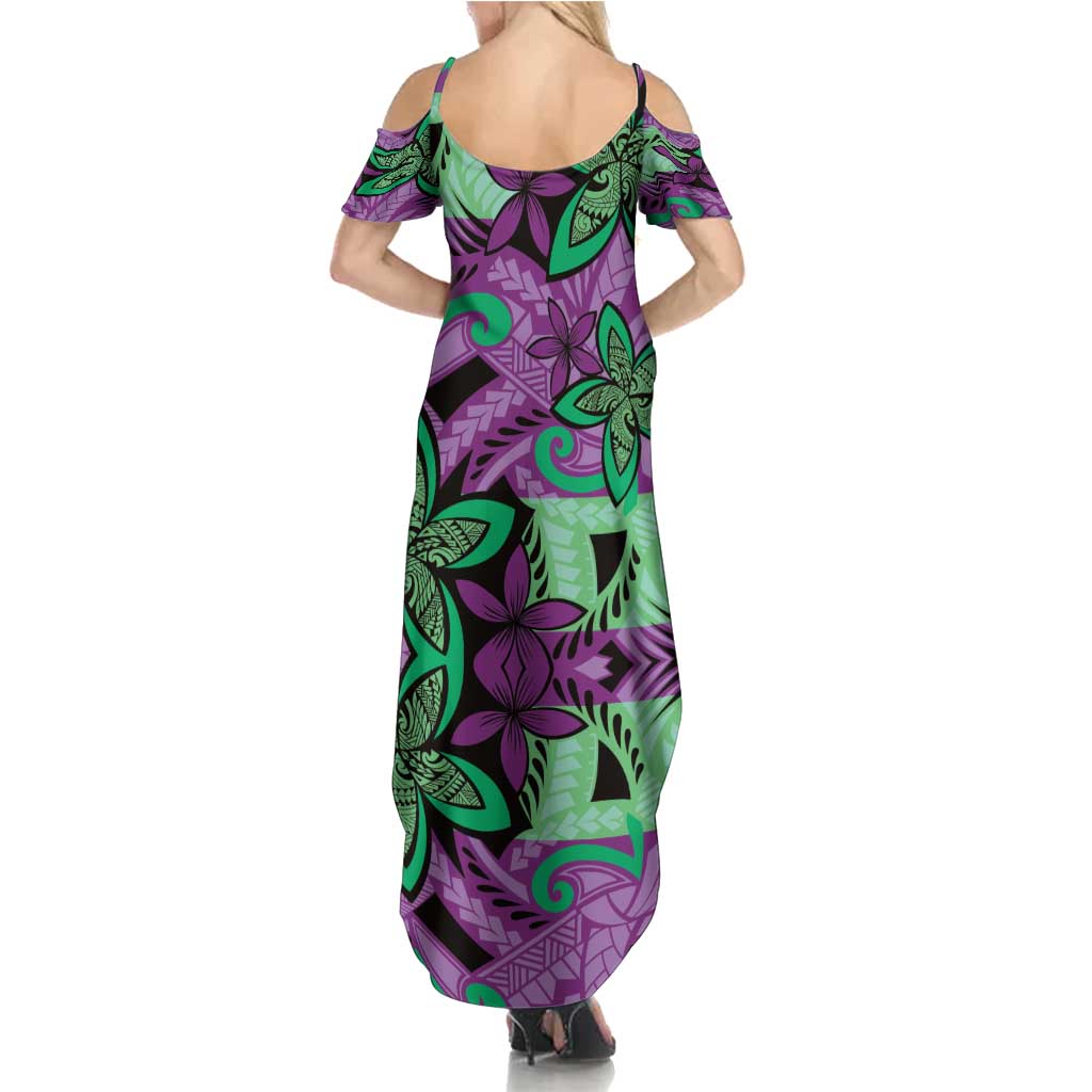 Plumeria Polynesian Pattern Family Matching Summer Maxi Dress and Hawaiian Shirt Unique Fantasy Purple Green LT01 - Polynesian Pride