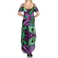 Plumeria Polynesian Pattern Family Matching Summer Maxi Dress and Hawaiian Shirt Unique Fantasy Purple Green LT01 - Polynesian Pride