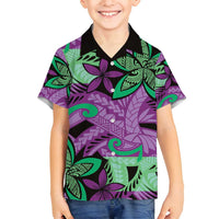 Plumeria Polynesian Pattern Family Matching Summer Maxi Dress and Hawaiian Shirt Unique Fantasy Purple Green LT01 Son's Shirt Purple - Polynesian Pride