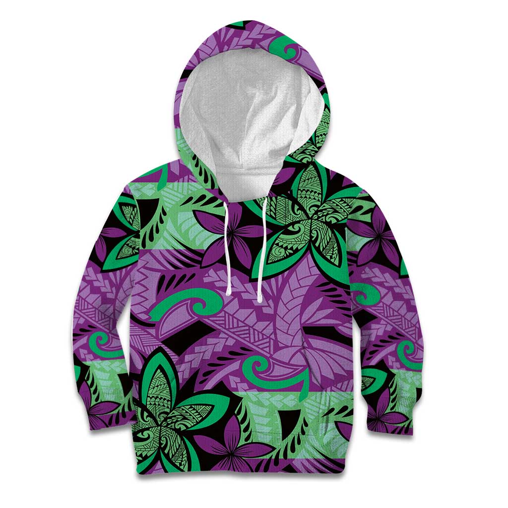 Plumeria Polynesian Pattern Kid Hoodie Unique Fantasy Purple Green LT01 Hoodie Purple - Polynesian Pride