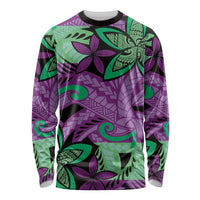 Plumeria Polynesian Pattern Long Sleeve Shirt Unique Fantasy Purple Green