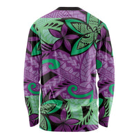 Plumeria Polynesian Pattern Long Sleeve Shirt Unique Fantasy Purple Green