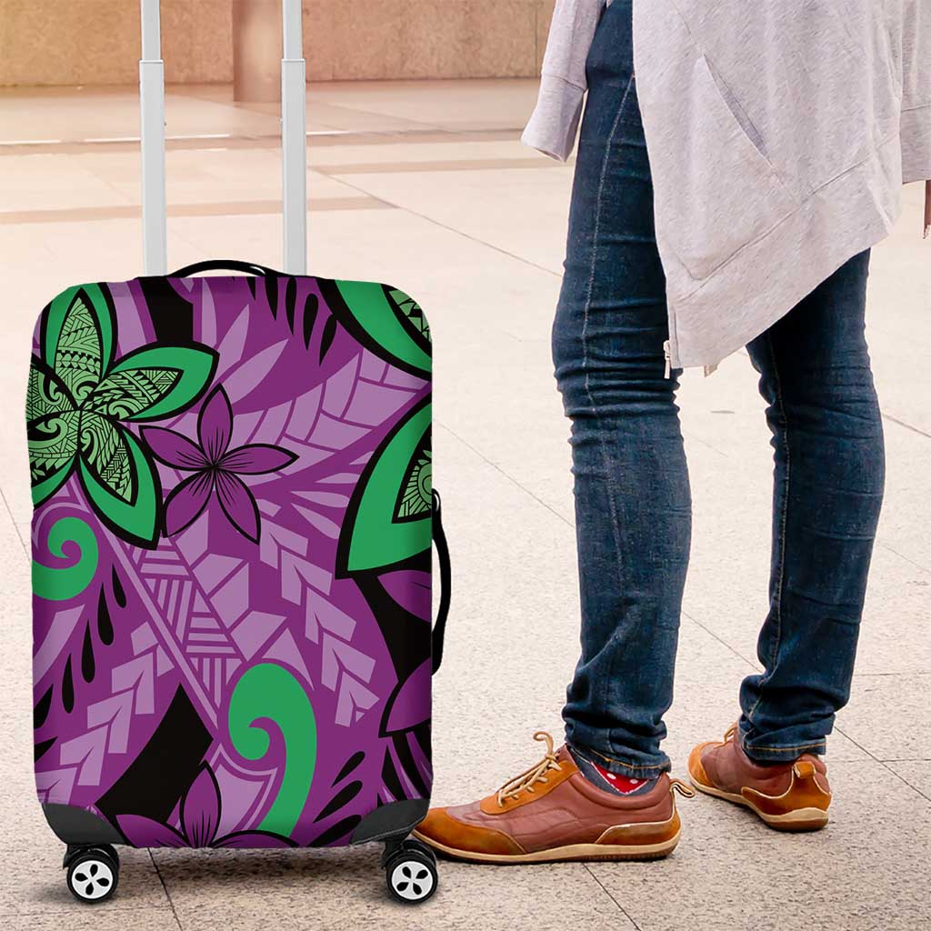 Plumeria Polynesian Pattern Luggage Cover Unique Fantasy Purple Green LT01 Purple - Polynesian Pride