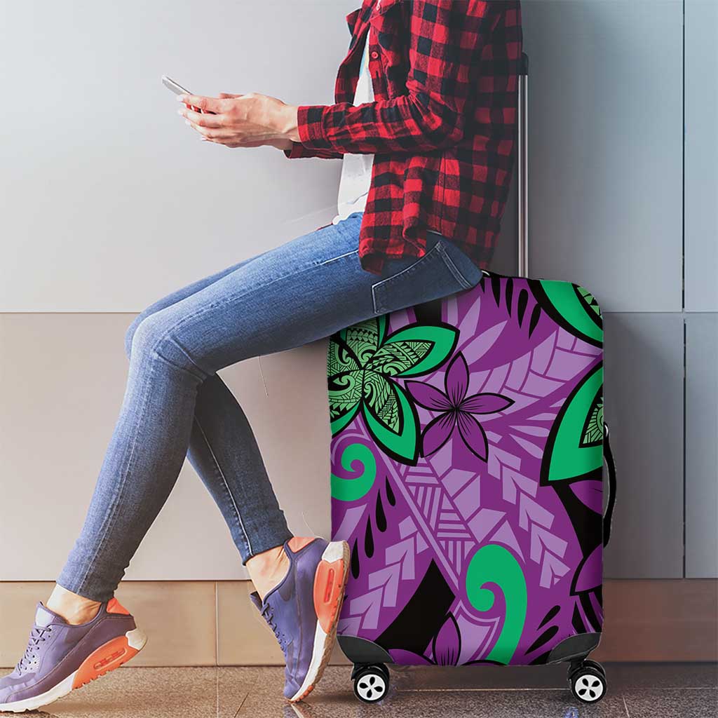 Plumeria Polynesian Pattern Luggage Cover Unique Fantasy Purple Green LT01 - Polynesian Pride