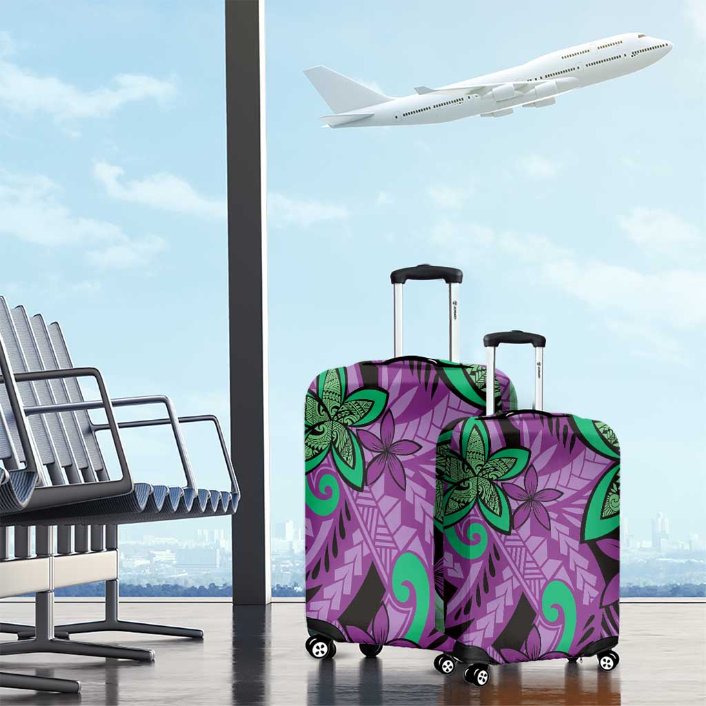 Plumeria Polynesian Pattern Luggage Cover Unique Fantasy Purple Green LT01 - Polynesian Pride