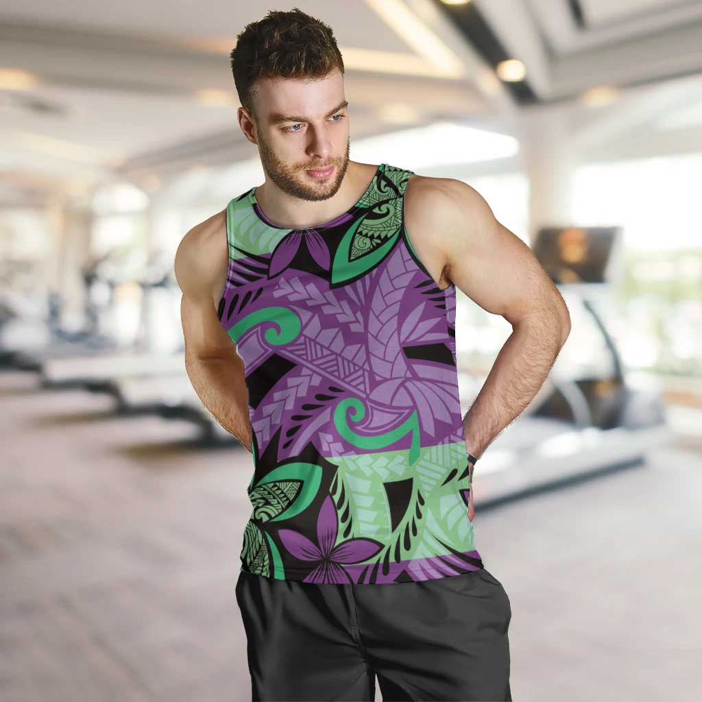 Plumeria Polynesian Pattern Men Tank Top Unique Fantasy Purple Green LT01 Purple - Polynesian Pride