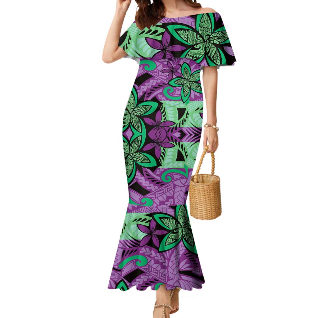 Plumeria Polynesian Pattern Mermaid Dress Unique Fantasy Purple Green LT01 Women Purple - Polynesian Pride