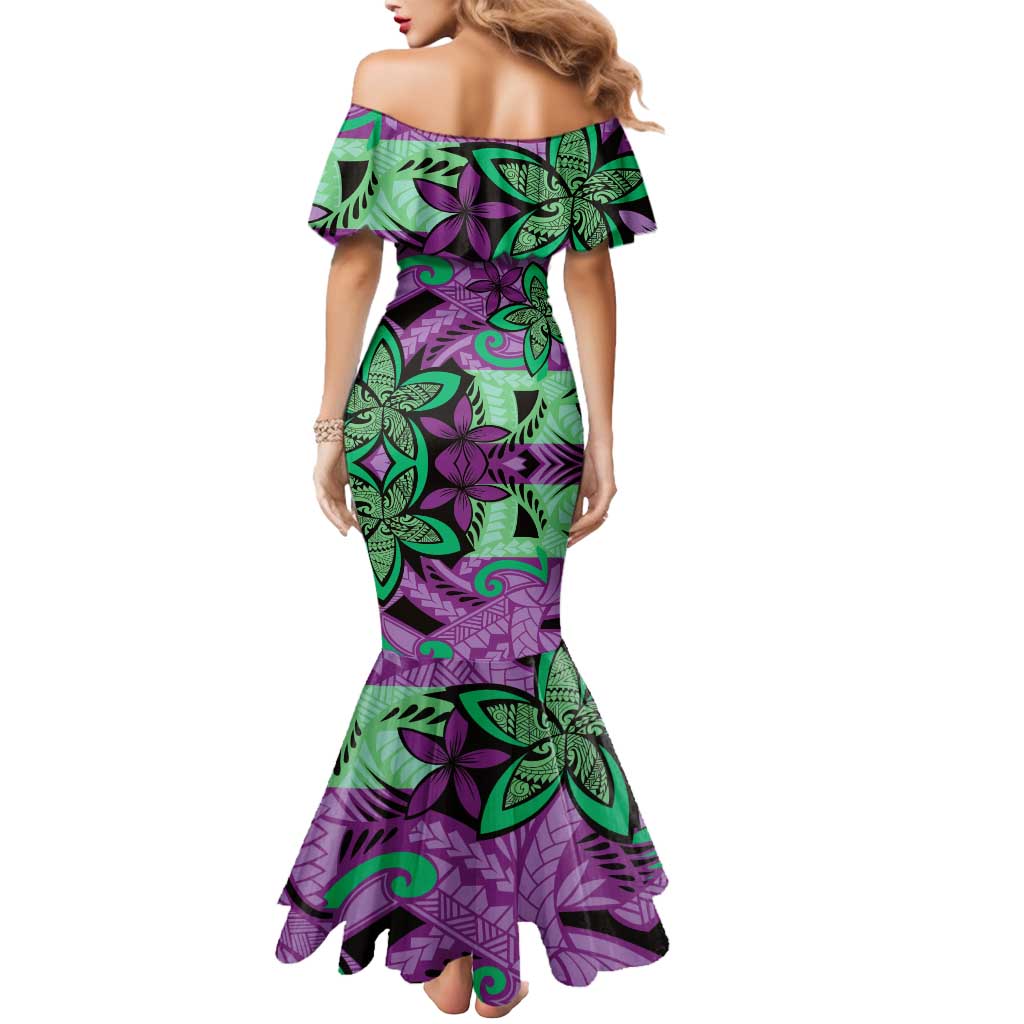 Plumeria Polynesian Pattern Mermaid Dress Unique Fantasy Purple Green LT01 - Polynesian Pride