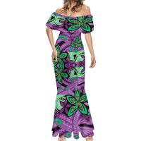 Plumeria Polynesian Pattern Mermaid Dress Unique Fantasy Purple Green LT01 - Polynesian Pride