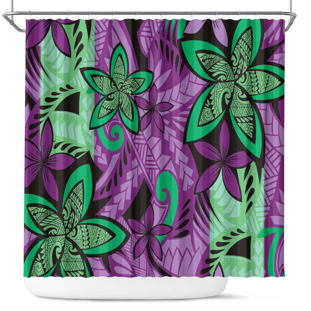 Plumeria Polynesian Pattern Shower Curtain Unique Fantasy Purple Green LT01 Purple - Polynesian Pride
