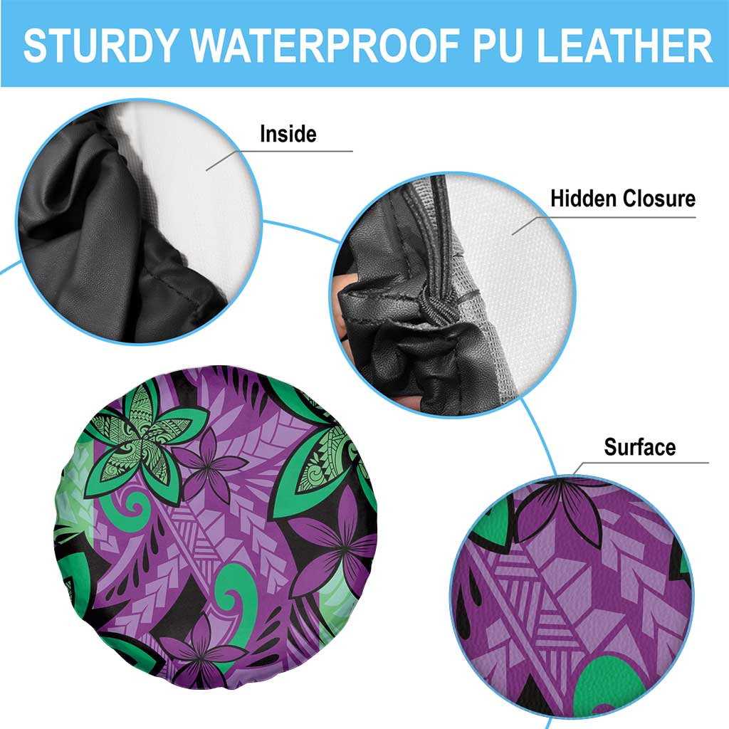 Plumeria Polynesian Pattern Spare Tire Cover Unique Fantasy Purple Green