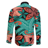 Plumeria Polynesian Pattern Family Matching Off The Shoulder Long Sleeve Dress and Hawaiian Shirt Unique Fantasy Teal Orange LT01 - Polynesian Pride
