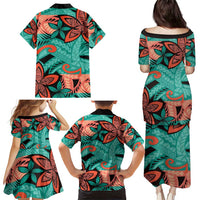 Plumeria Polynesian Pattern Family Matching Puletasi and Hawaiian Shirt Unique Fantasy Teal Orange LT01 - Polynesian Pride