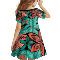 Plumeria Polynesian Pattern Family Matching Short Sleeve Bodycon Dress and Hawaiian Shirt Unique Fantasy Teal Orange LT01 - Polynesian Pride