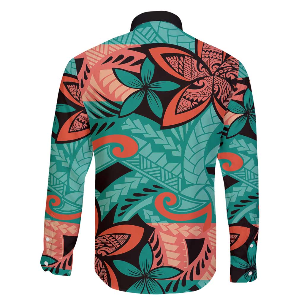 Plumeria Polynesian Pattern Family Matching Short Sleeve Bodycon Dress and Hawaiian Shirt Unique Fantasy Teal Orange LT01 - Polynesian Pride