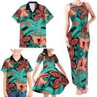 Plumeria Polynesian Pattern Family Matching Tank Maxi Dress and Hawaiian Shirt Unique Fantasy Teal Orange LT01 - Polynesian Pride