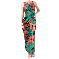 Plumeria Polynesian Pattern Family Matching Tank Maxi Dress and Hawaiian Shirt Unique Fantasy Teal Orange LT01 Mom's Dress Teal - Polynesian Pride