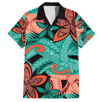 Plumeria Polynesian Pattern Hawaiian Shirt Unique Fantasy Teal Orange LT01 Teal - Polynesian Pride