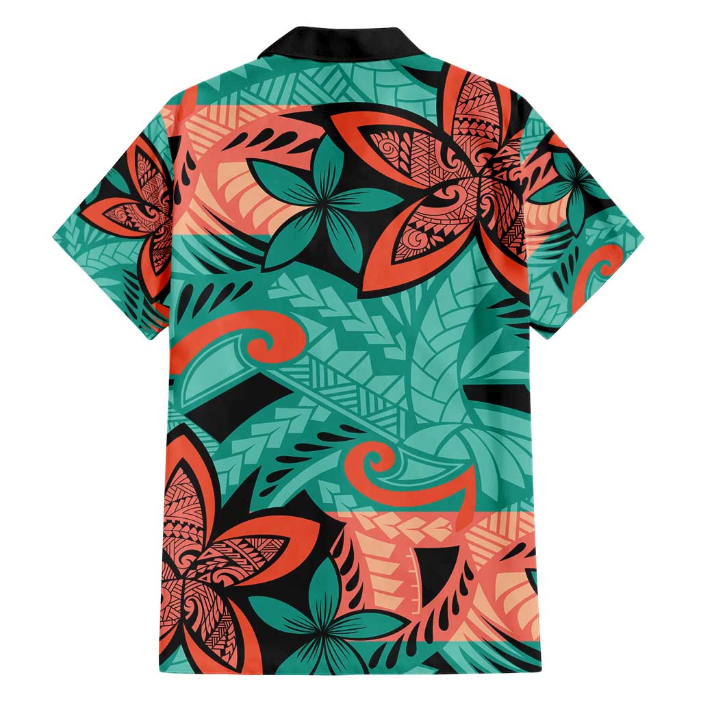 Plumeria Polynesian Pattern Hawaiian Shirt Unique Fantasy Teal Orange LT01 - Polynesian Pride