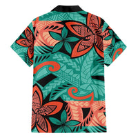 Plumeria Polynesian Pattern Hawaiian Shirt Unique Fantasy Teal Orange LT01 - Polynesian Pride
