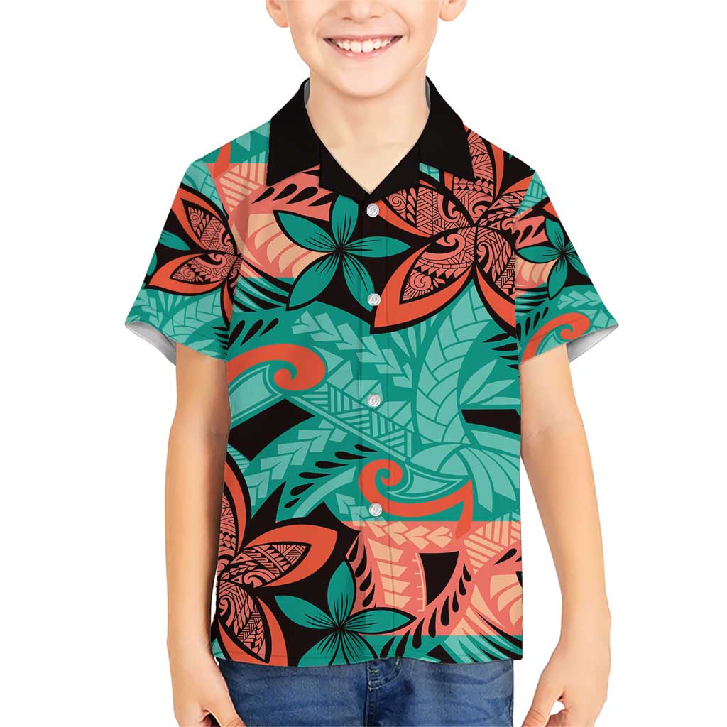 Plumeria Polynesian Pattern Hawaiian Shirt Unique Fantasy Teal Orange LT01 - Polynesian Pride