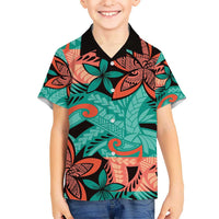 Plumeria Polynesian Pattern Hawaiian Shirt Unique Fantasy Teal Orange LT01 - Polynesian Pride