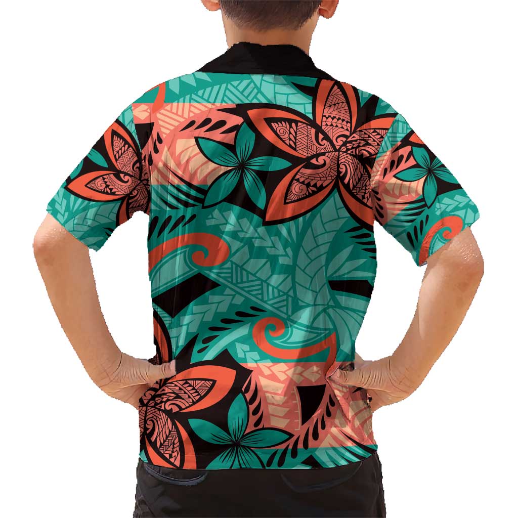 Plumeria Polynesian Pattern Hawaiian Shirt Unique Fantasy Teal Orange LT01 - Polynesian Pride