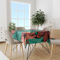 Plumeria Polynesian Pattern Tablecloth Unique Fantasy Teal Orange