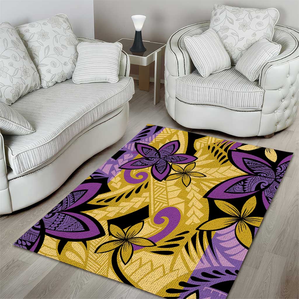 Plumeria Polynesian Pattern Area Rug Unique Fantasy Yellow Purple