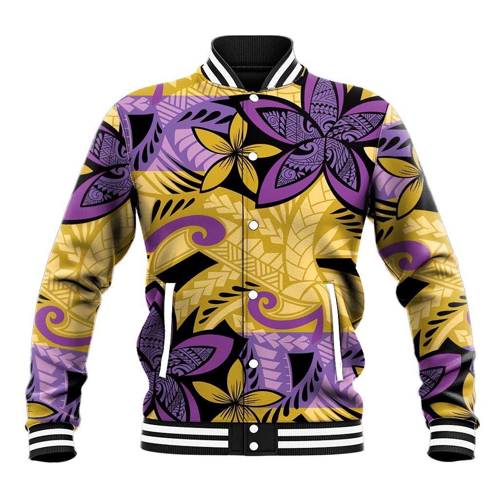 Plumeria Polynesian Pattern Baseball Jacket Unique Fantasy Yellow Purple