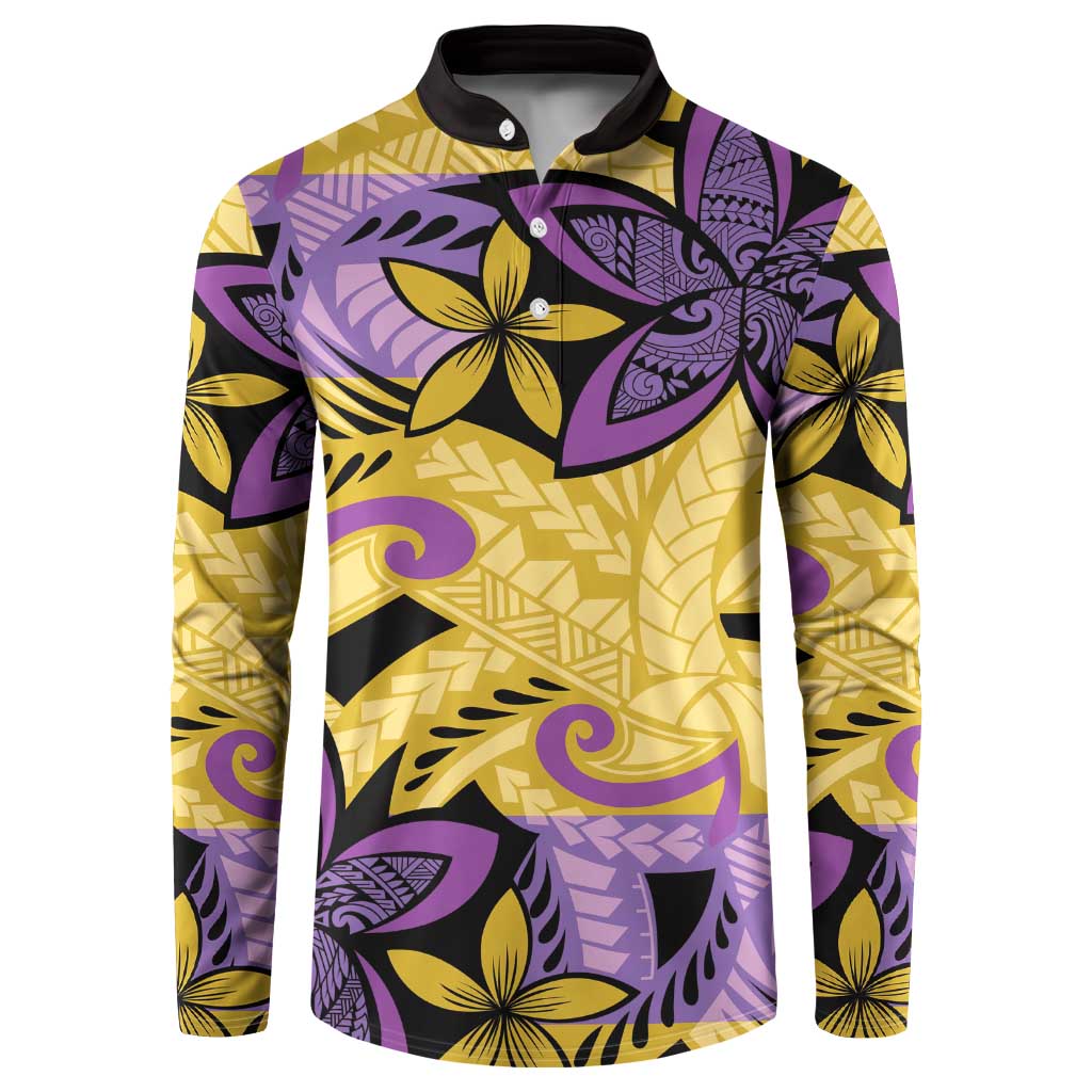 Plumeria Polynesian Pattern Button Sweatshirt Unique Fantasy Yellow Purple