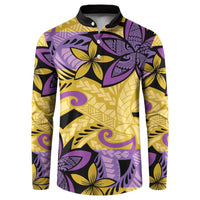 Plumeria Polynesian Pattern Button Sweatshirt Unique Fantasy Yellow Purple