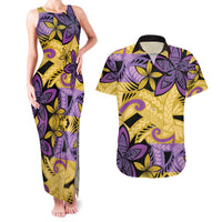 Plumeria Polynesian Pattern Couples Matching Tank Maxi Dress and Hawaiian Shirt Unique Fantasy Yellow Purple LT01 Yellow - Polynesian Pride